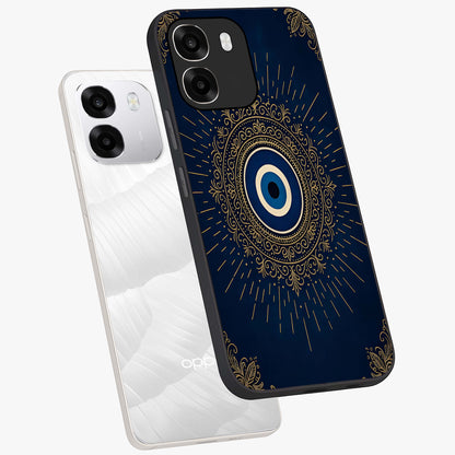Golden Celestial Charm Glass Case displayed in angled mockup highlighting sparkling cosmic charm design with celestial aesthetic.