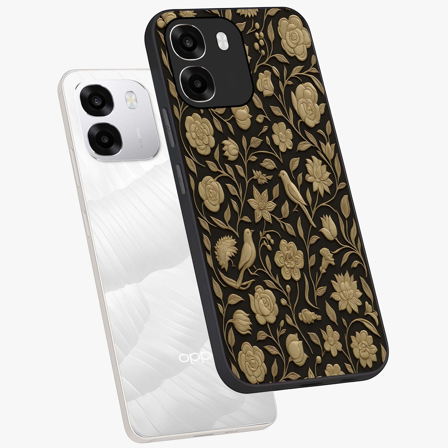 Golden Evil Eye Mandala Glass Case displayed in angled mockup highlighting protective evil eye symbol with golden mandala design.