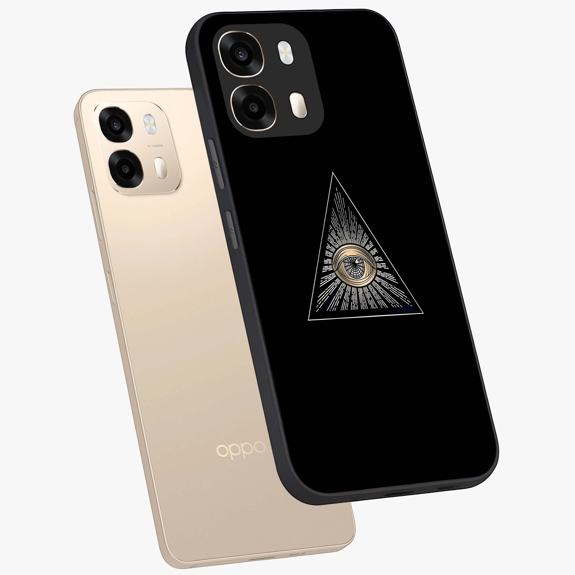 Illuminati Evil Glass Case displayed in angled mockup highlighting dark occult inspired design with bold aesthetic style.