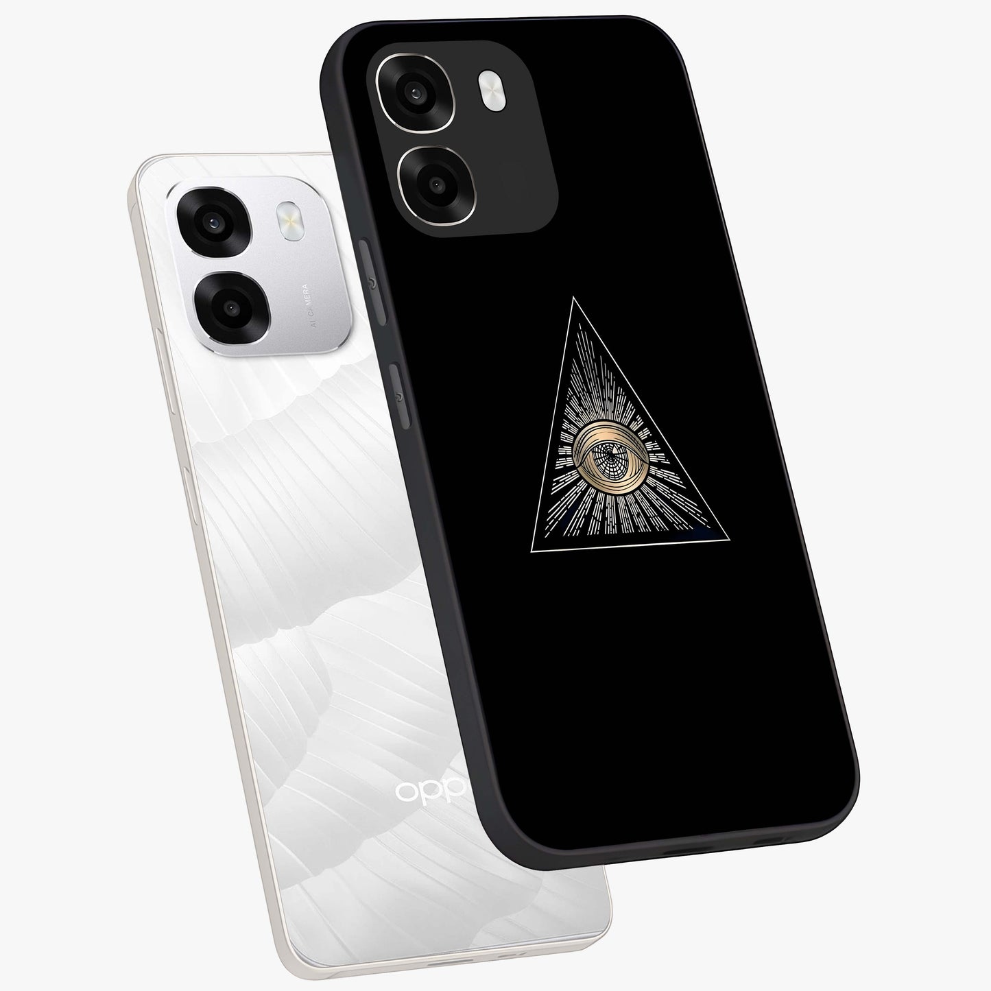 Illuminati Evil Glass Case displayed in angled mockup highlighting dark occult inspired design with bold aesthetic style.