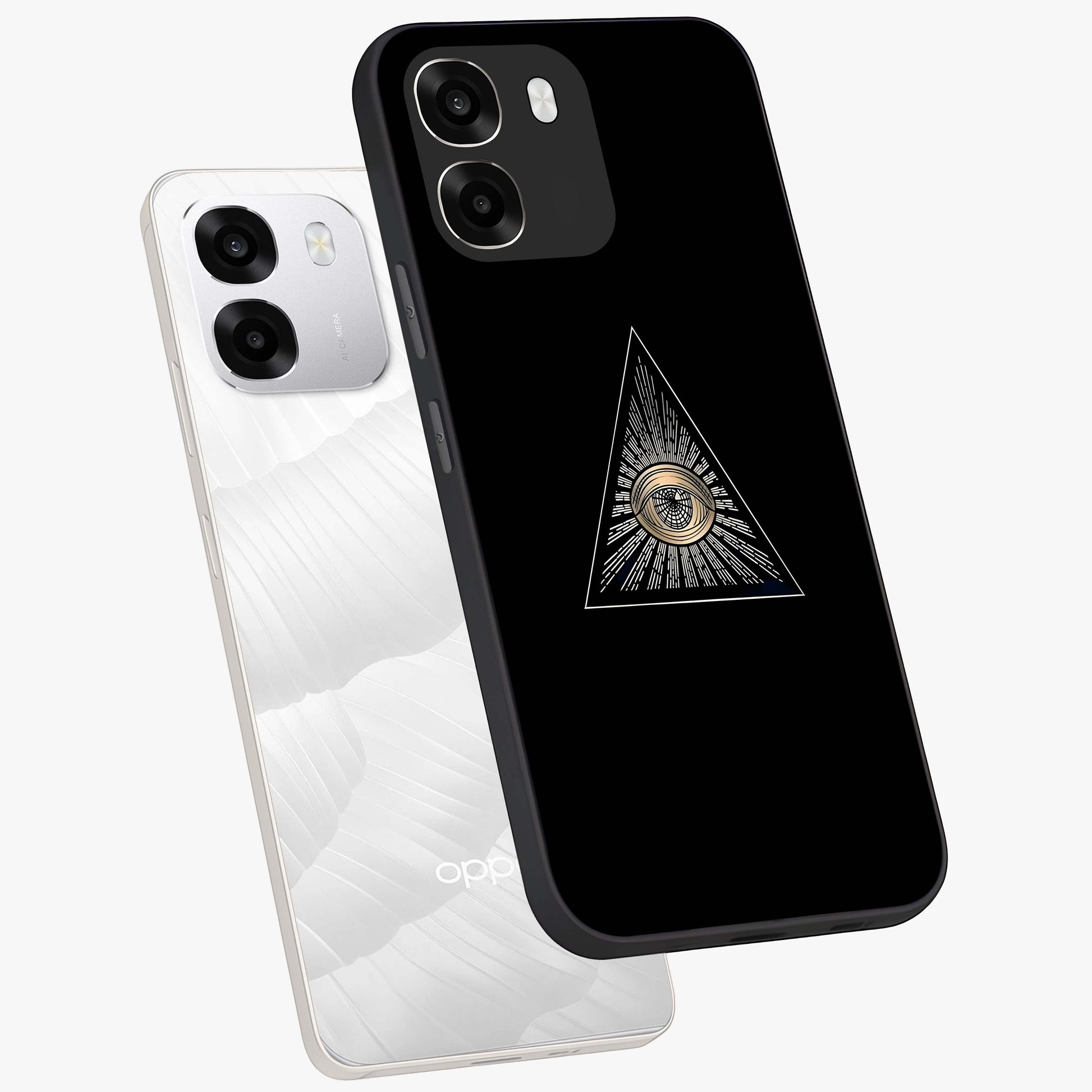 Illuminati Evil Glass Case displayed in angled mockup highlighting dark occult inspired design with bold aesthetic style.