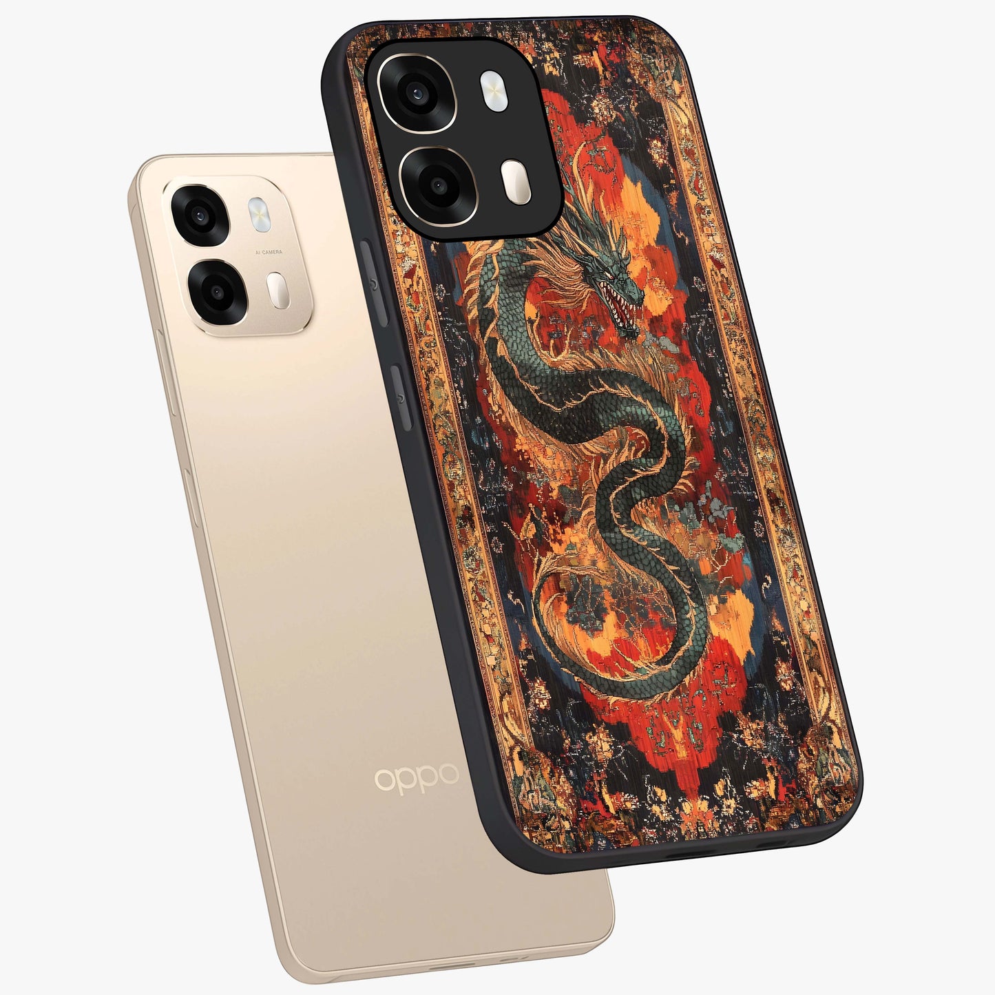 Inferno Dragon Soul Glass Case displayed in angled mockup highlighting powerful dragon illustration with inferno aesthetic.
