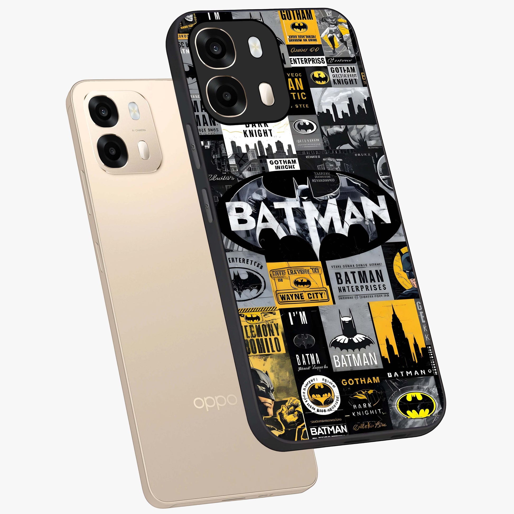 Knight Gotham Rise Glass Case displayed in angled mockup highlighting powerful knight silhouette design with dramatic aesthetic.