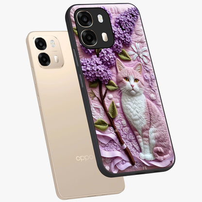 Lavender Cat Whimsy Glass Case displayed in angled mockup highlighting playful feline illustration with pastel lavender aesthetic.