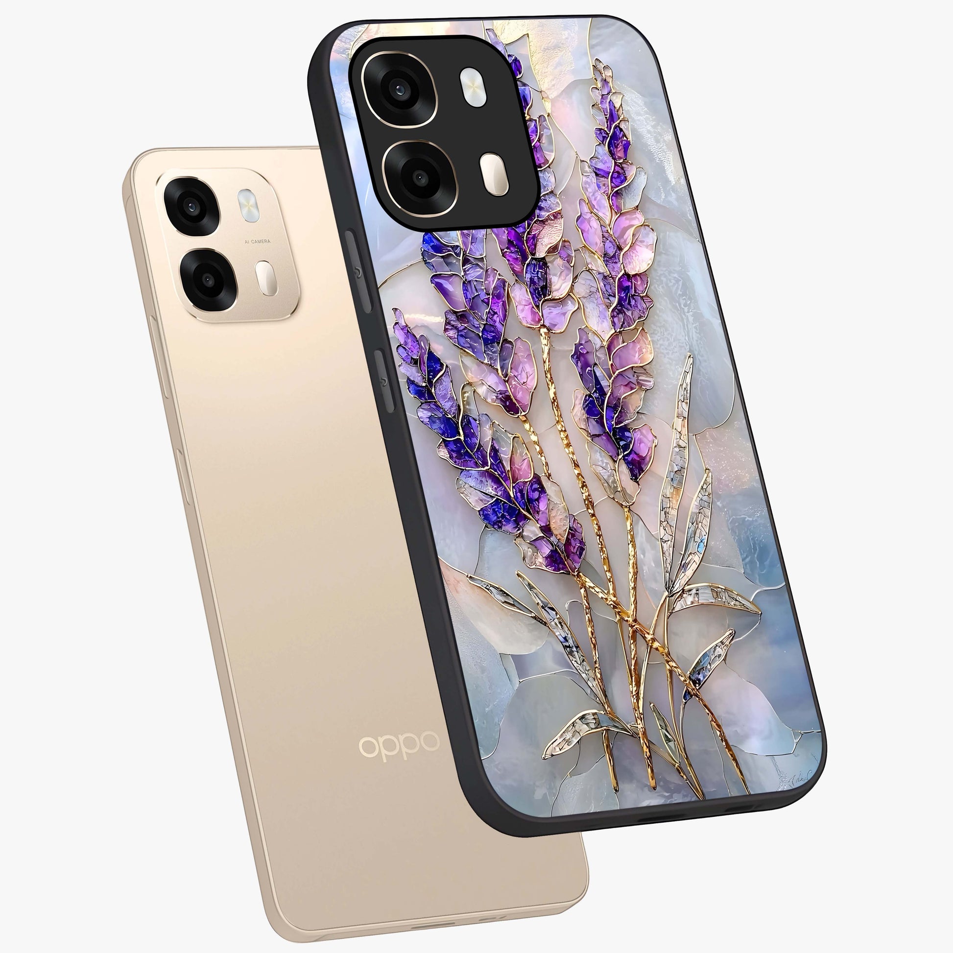 Lavender Dream Glow Glass Case displayed in angled mockup highlighting dreamy purple glow design with soft artistic style.