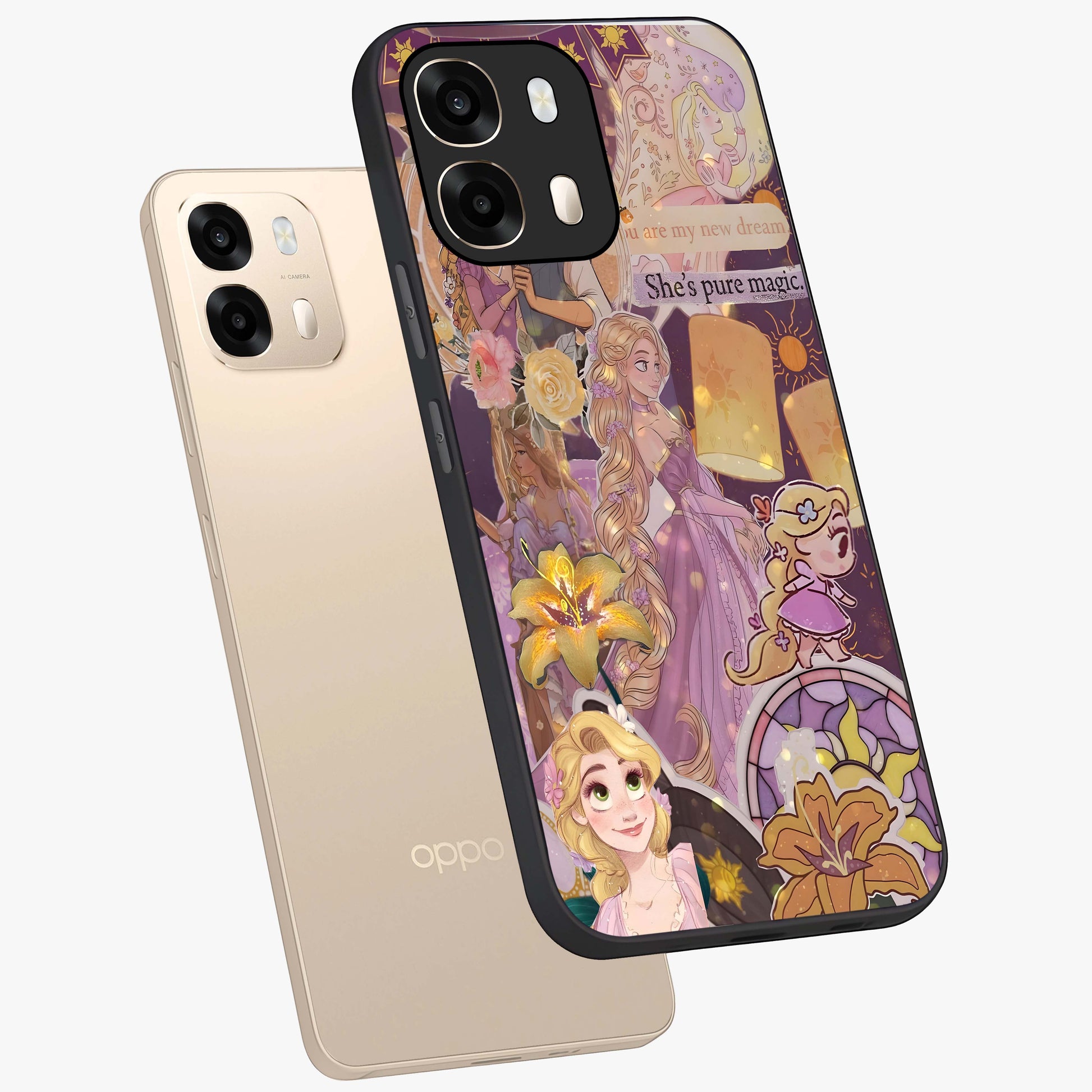 Magical Tangled Dream Glass Case displayed in angled mockup highlighting whimsical fantasy design with magical aesthetic.