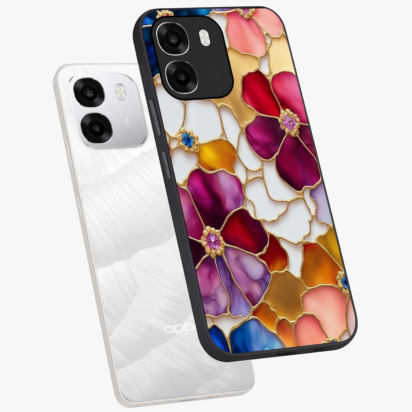 Marble Flower Pattern Glass Case displayed in angled mockup highlighting elegant marble floral design with modern aesthetic.
