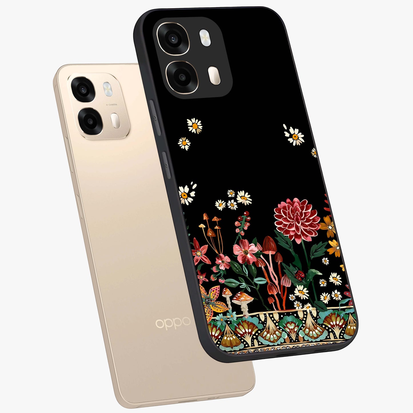 Midnight Bloom Pattern Glass Case displayed in angled mockup highlighting elegant flower design with midnight aesthetic style.