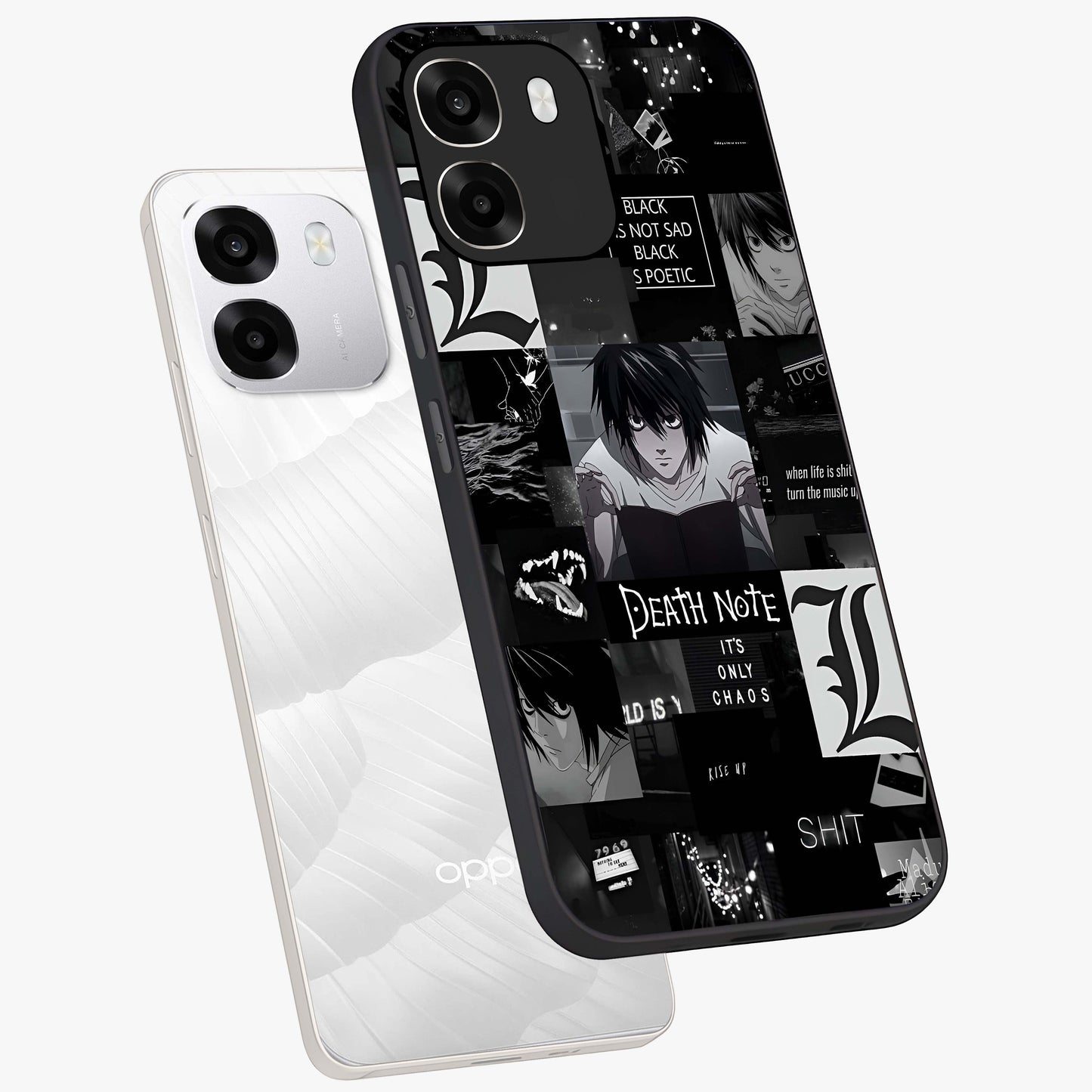 Midnight Chaos Mind Glass Case displayed in angled mockup highlighting chaotic artistic design with dramatic midnight aesthetic.