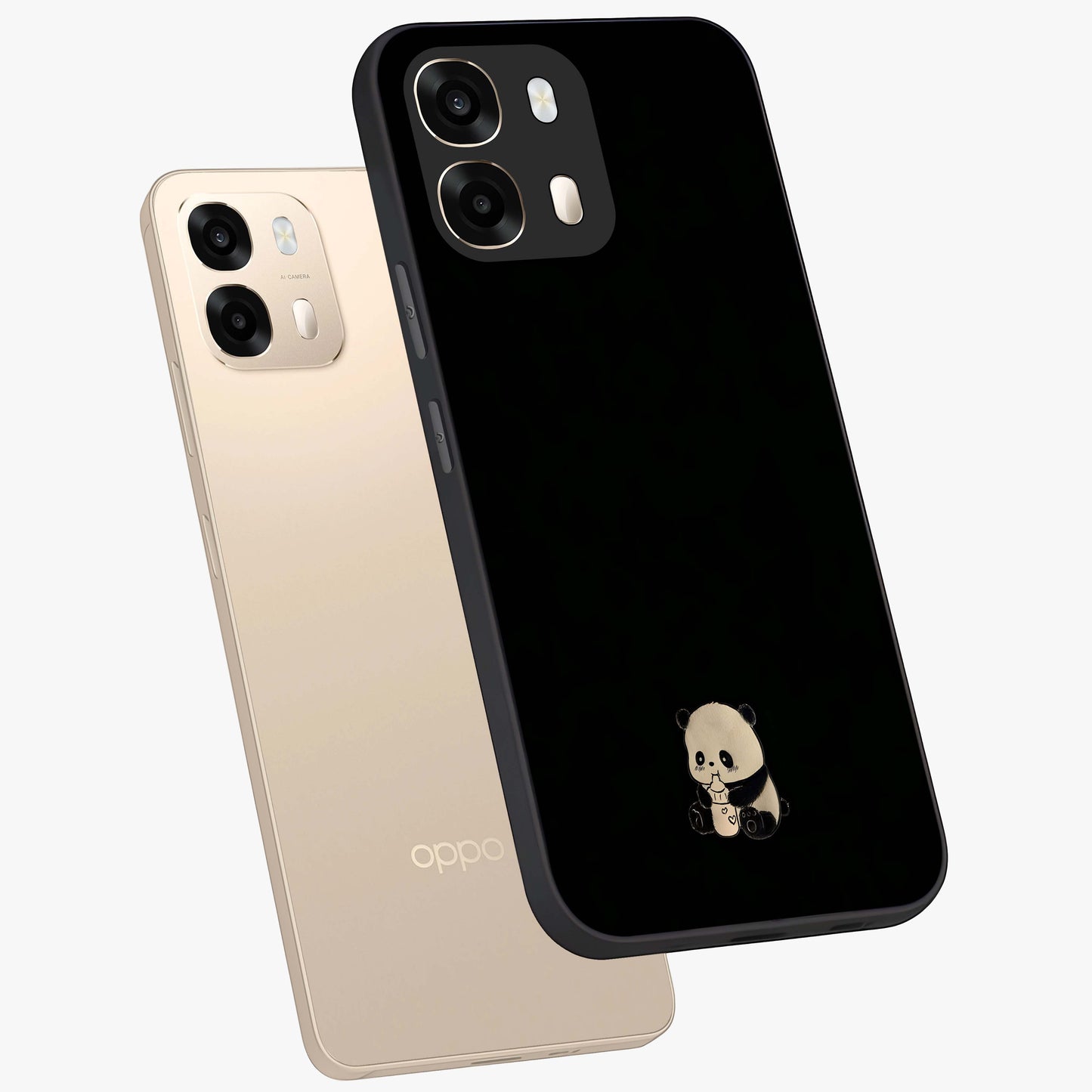 Midnight Panda Love Glass Case displayed in angled mockup highlighting adorable panda illustration with midnight aesthetic.