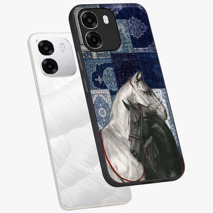 Midnight Stallion Blues Glass Case displayed in angled mockup highlighting powerful stallion illustration with deep midnight tones.