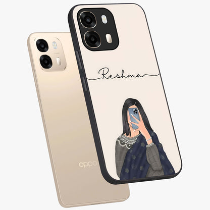Mirror Mood Muse With Custom Name Glass Case displayed in angled mockup highlighting aesthetic mirror inspired design with custom name feature.
