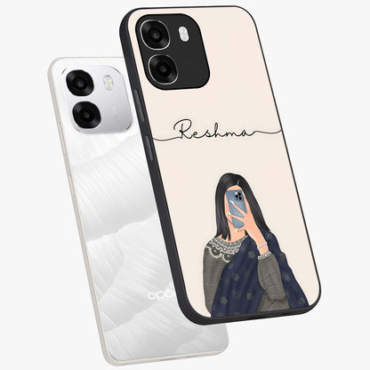 Mirror Mood Muse With Custom Name Glass Case displayed in angled mockup highlighting aesthetic mirror inspired design with custom name feature.