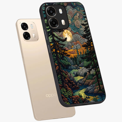 Moonlight Forest Dream Glass Case displayed in angled mockup highlighting dreamy forest design with glowing moon aesthetic.