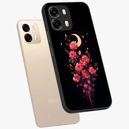 Moonlit Floral Elegance Glass Case displayed in angled mockup highlighting graceful flower design with soft moonlight aesthetic.
