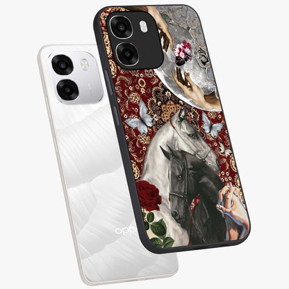 Moonlit Royal Stallion Glass Case displayed in angled mockup highlighting powerful stallion illustration with royal night aesthetic.