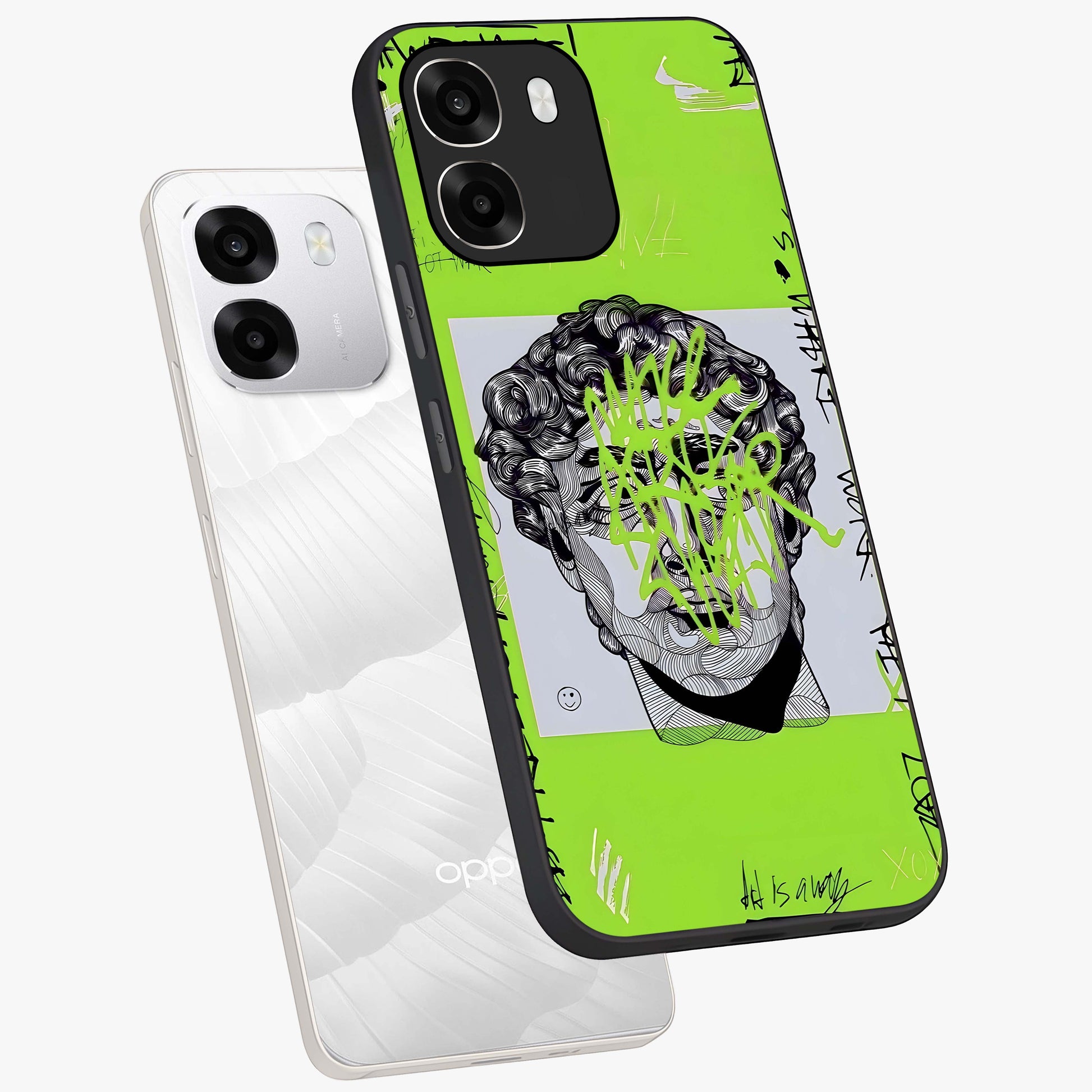 Neo Graffiti Rebellion Glass Case displayed in angled mockup highlighting urban street art design with rebellious aesthetic.