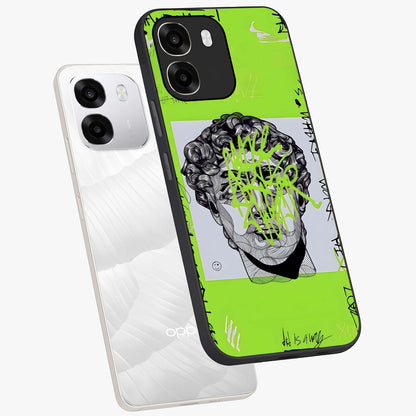 Neo Graffiti Rebellion Glass Case displayed in angled mockup highlighting urban street art design with rebellious aesthetic.