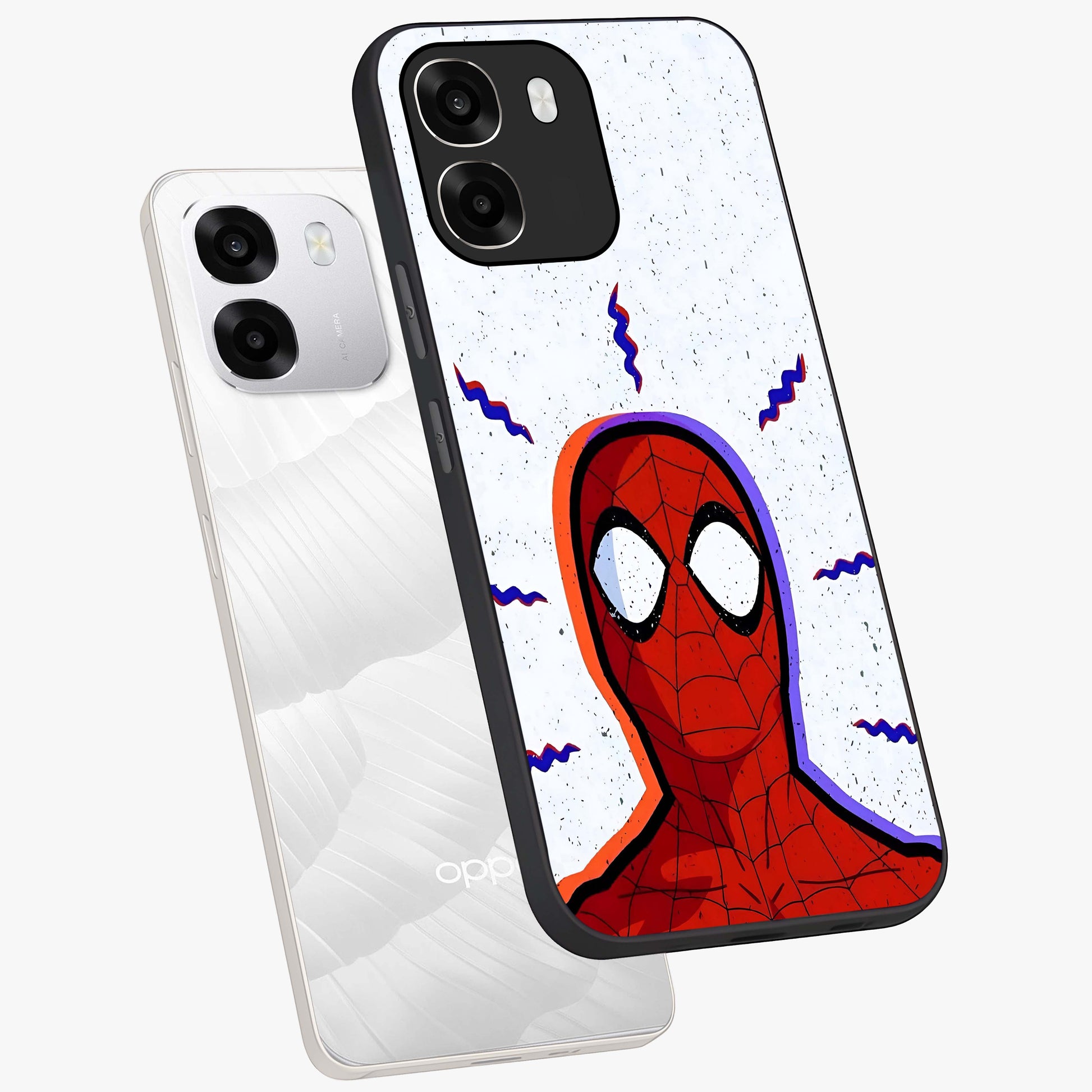 Omg Spiderman Glass Case displayed in angled mockup highlighting dynamic hero illustration with action comic aesthetic.