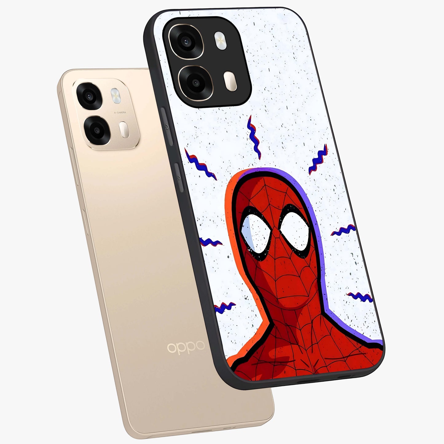 Omg Spiderman Glass Case displayed in angled mockup highlighting dynamic hero illustration with action comic aesthetic.