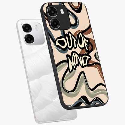 Out Of Mind Glass Case displayed in angled mockup highlighting bold statement design with modern artistic aesthetic.
