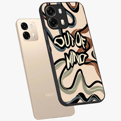 Out Of Mind Glass Case displayed in angled mockup highlighting bold statement design with modern artistic aesthetic.