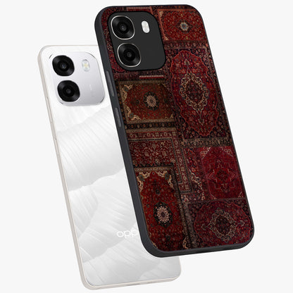 Persian Velvet Tale Glass Case displayed in angled mockup highlighting ornate textile inspired design with royal aesthetic.