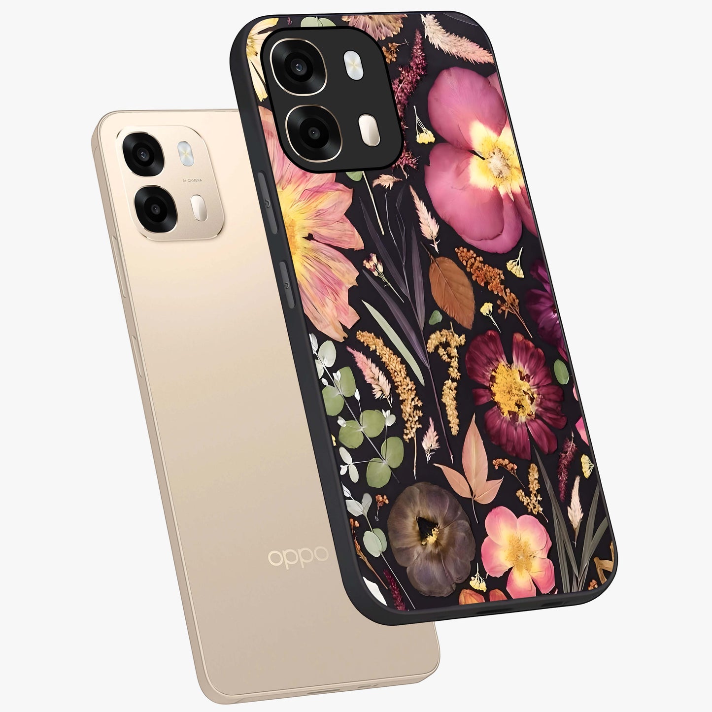 Petal Dream Tapestry Glass Case displayed in angled mockup highlighting decorative petal pattern with elegant botanical aesthetic.
