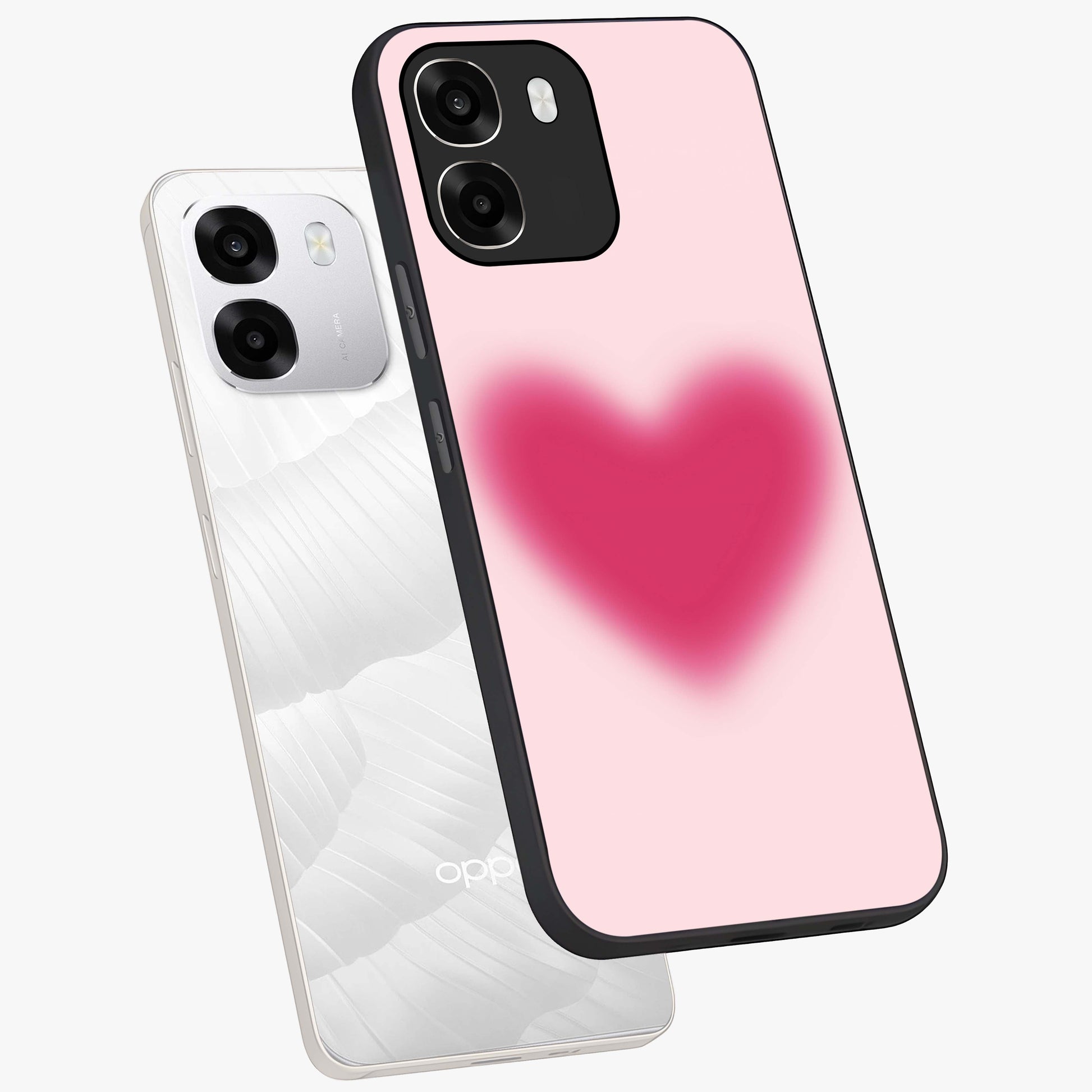 Pink Aura Heart Glass Case displayed in angled mockup highlighting vibrant pink heart design with dreamy aura aesthetic.