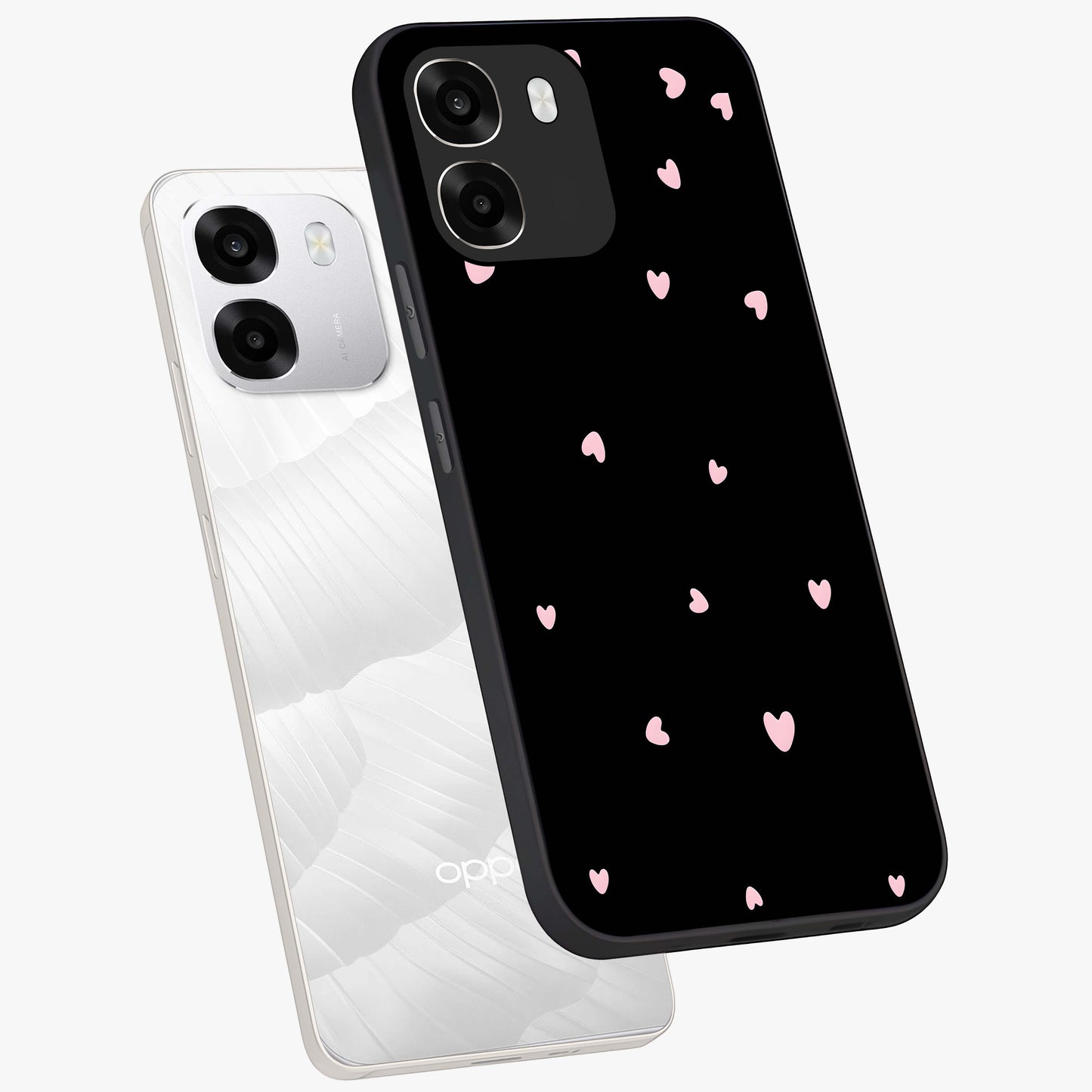 Pink Love Drops Glass Case displayed in angled mockup highlighting cute love drop design with vibrant pink aesthetic.