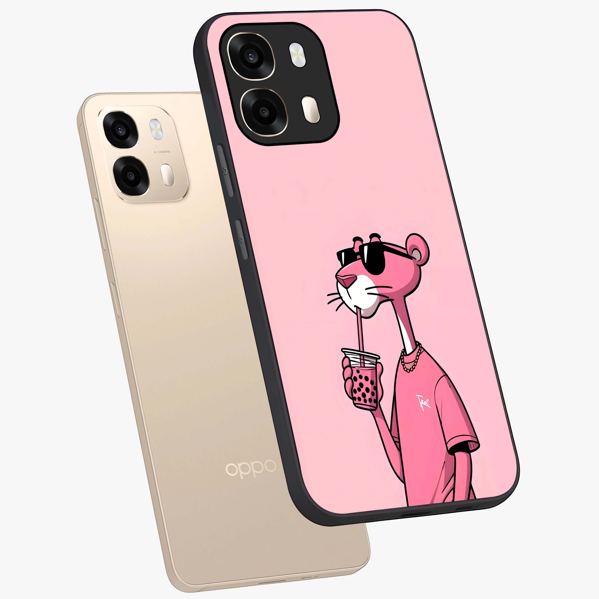 Pink Panther Glass Case displayed in angled mockup highlighting playful cartoon character design with vibrant pink aesthetic.