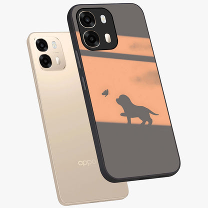Puppy Shadow Art Glass Case displayed in angled mockup highlighting playful dog illustration with artistic shadow aesthetic.