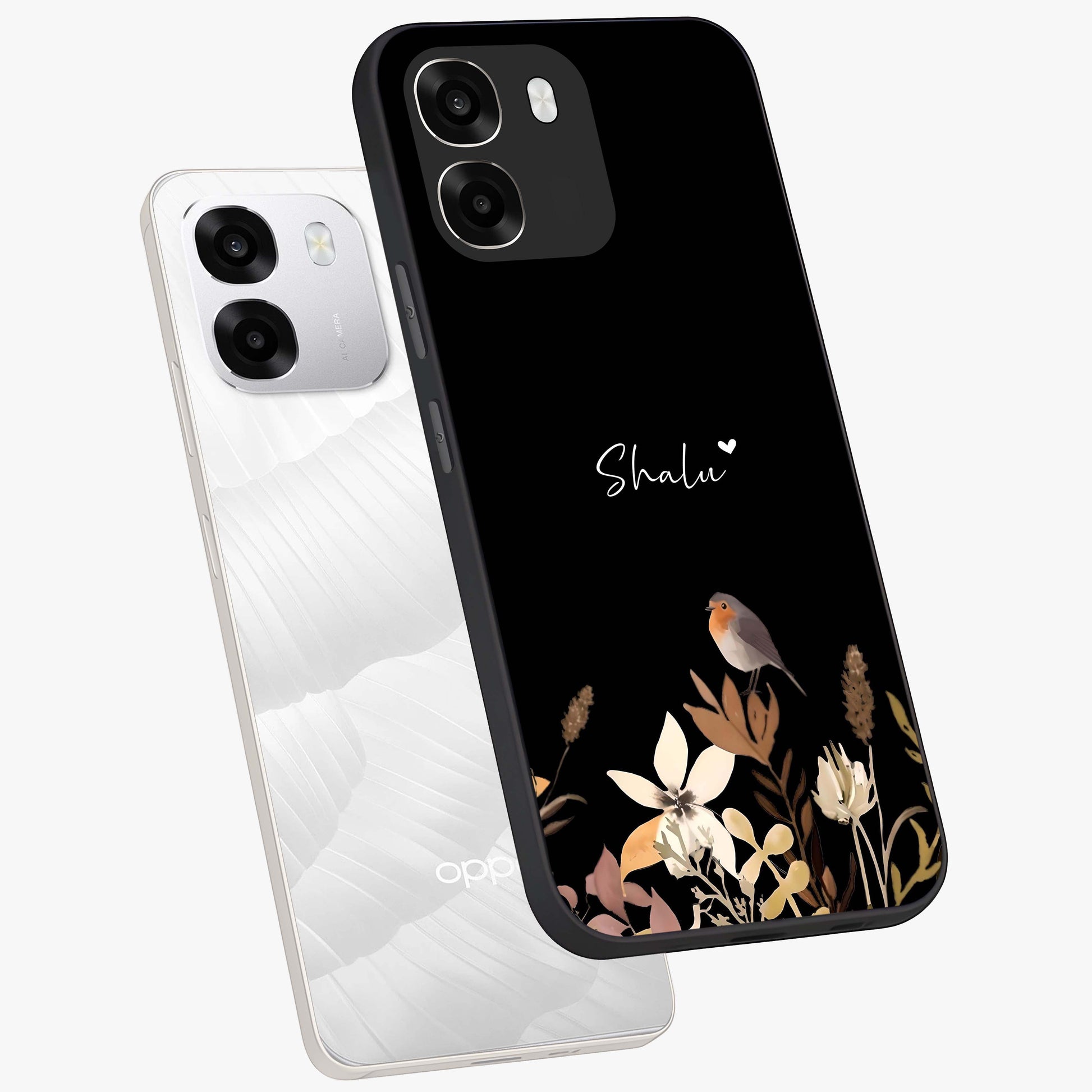 Quiet Garden Tune Custom Name Glass Case displayed in angled mockup highlighting delicate floral garden design with custom name feature.