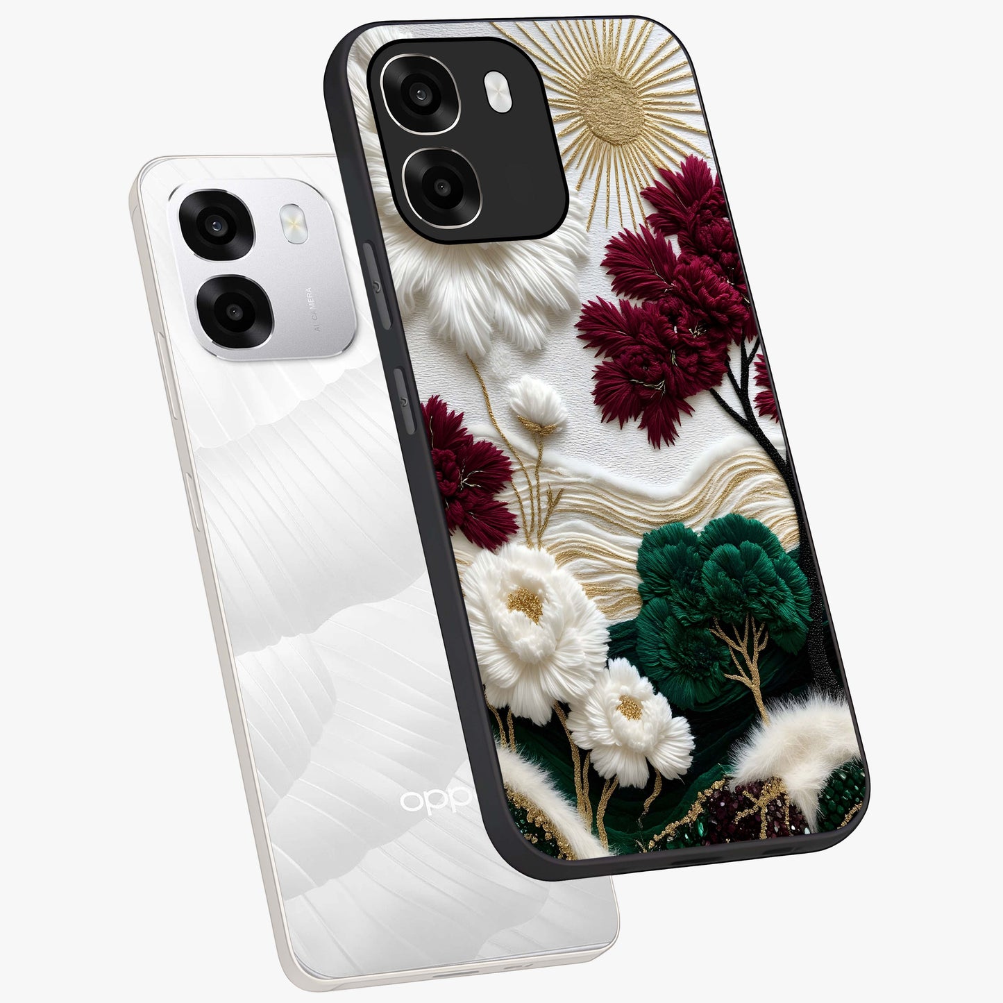 Radiant Bloom Elegance Glass Case displayed in angled mockup highlighting graceful floral design with radiant aesthetic style.