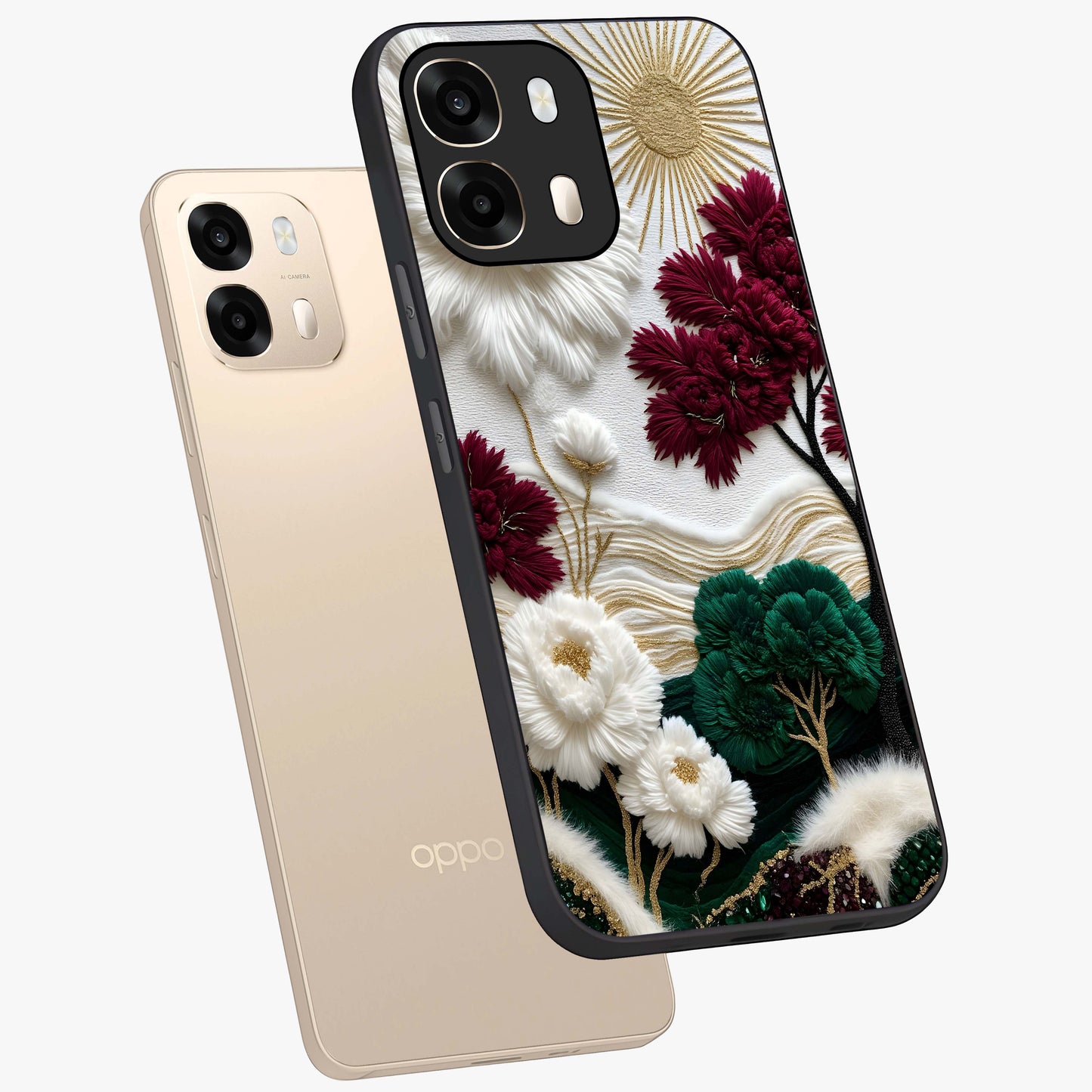 Radiant Bloom Elegance Glass Case displayed in angled mockup highlighting graceful floral design with radiant aesthetic style.