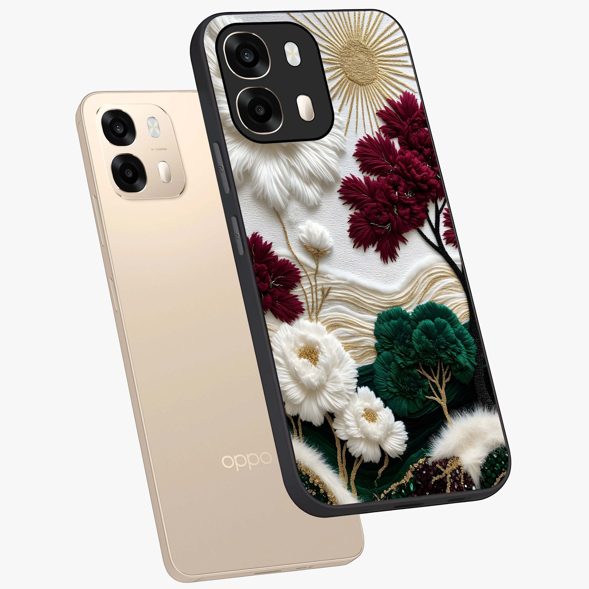 Radiant Bloom Elegance Glass Case displayed in angled mockup highlighting graceful floral design with radiant aesthetic style.