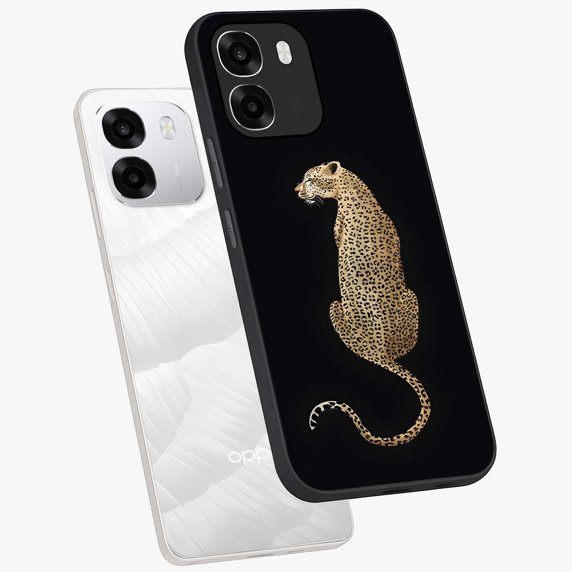 Regal Leopard Glass Case displayed in angled mockup highlighting powerful animal illustration with stylish wild aesthetic.
