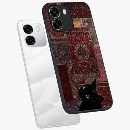 Regal Magic Cat Apple Glass Case displayed in angled mockup highlighting whimsical feline design with fantasy aesthetic.