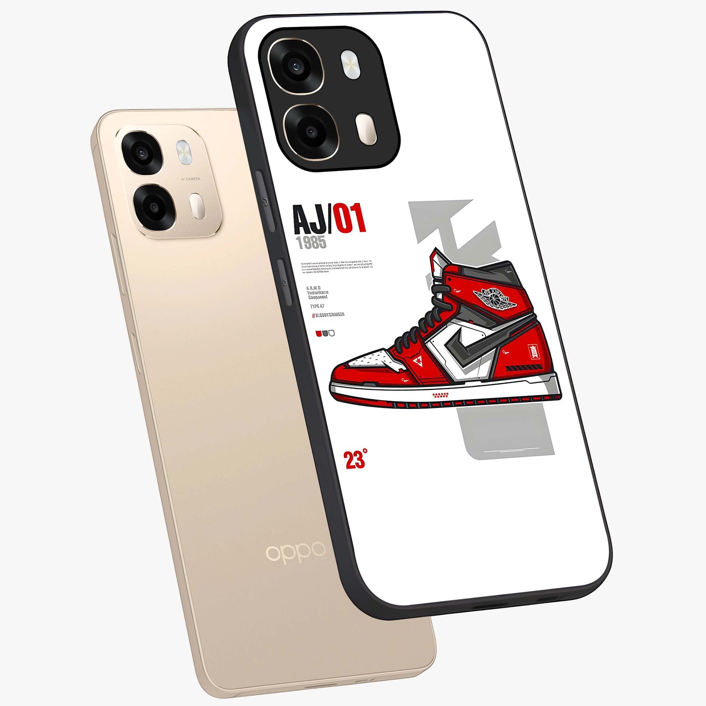 Retro Sneaker Blueprint Glass Case displayed in angled mockup highlighting detailed shoe design with sporty retro aesthetic.