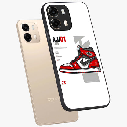 Retro Sneaker Blueprint Glass Case displayed in angled mockup highlighting detailed shoe design with sporty retro aesthetic.