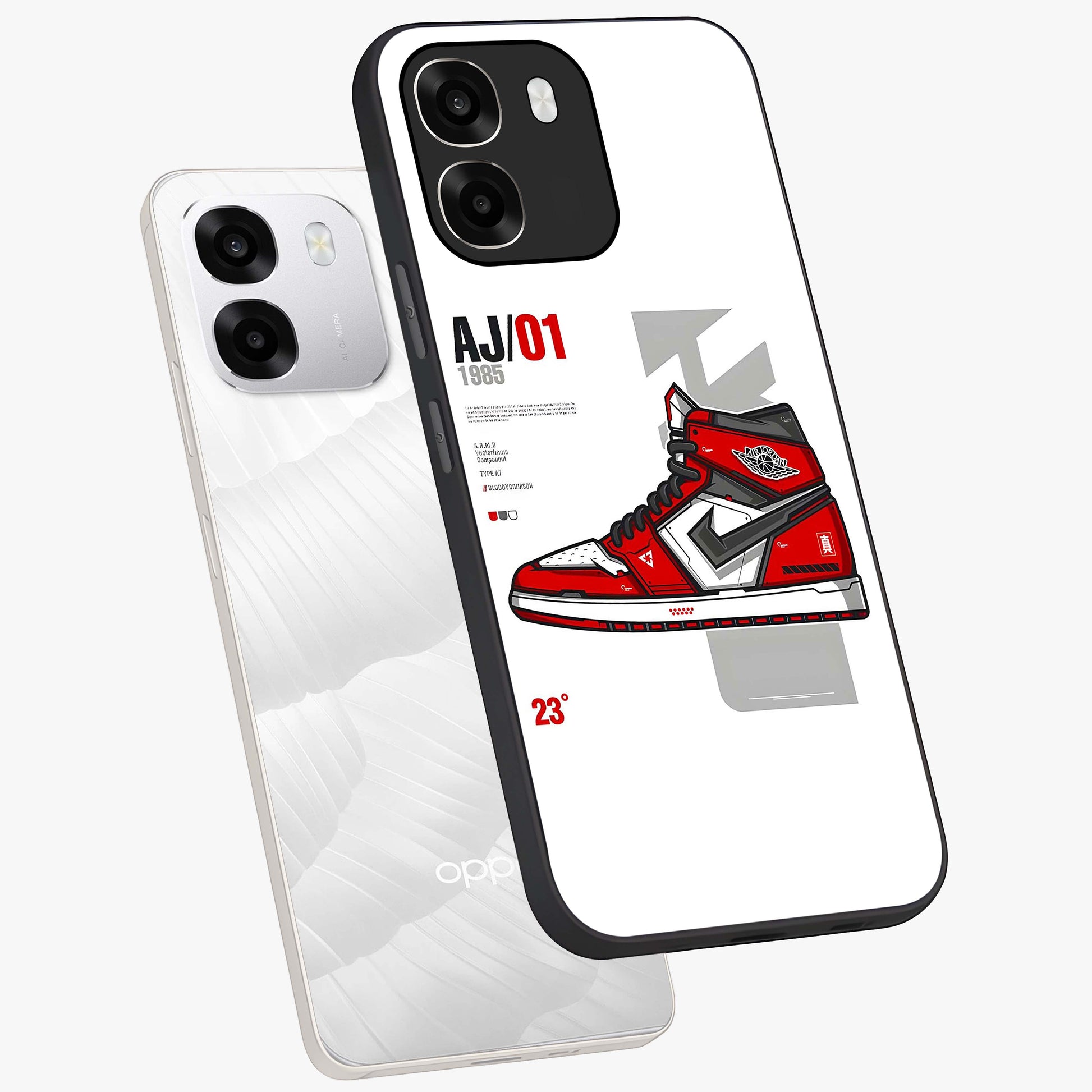 Retro Sneaker Blueprint Glass Case displayed in angled mockup highlighting detailed shoe design with sporty retro aesthetic.