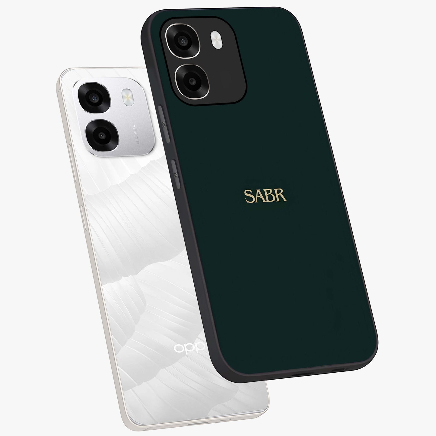 Sabr Minimal Patience Glass Case displayed in angled mockup highlighting simple inspirational design with clean aesthetic style.