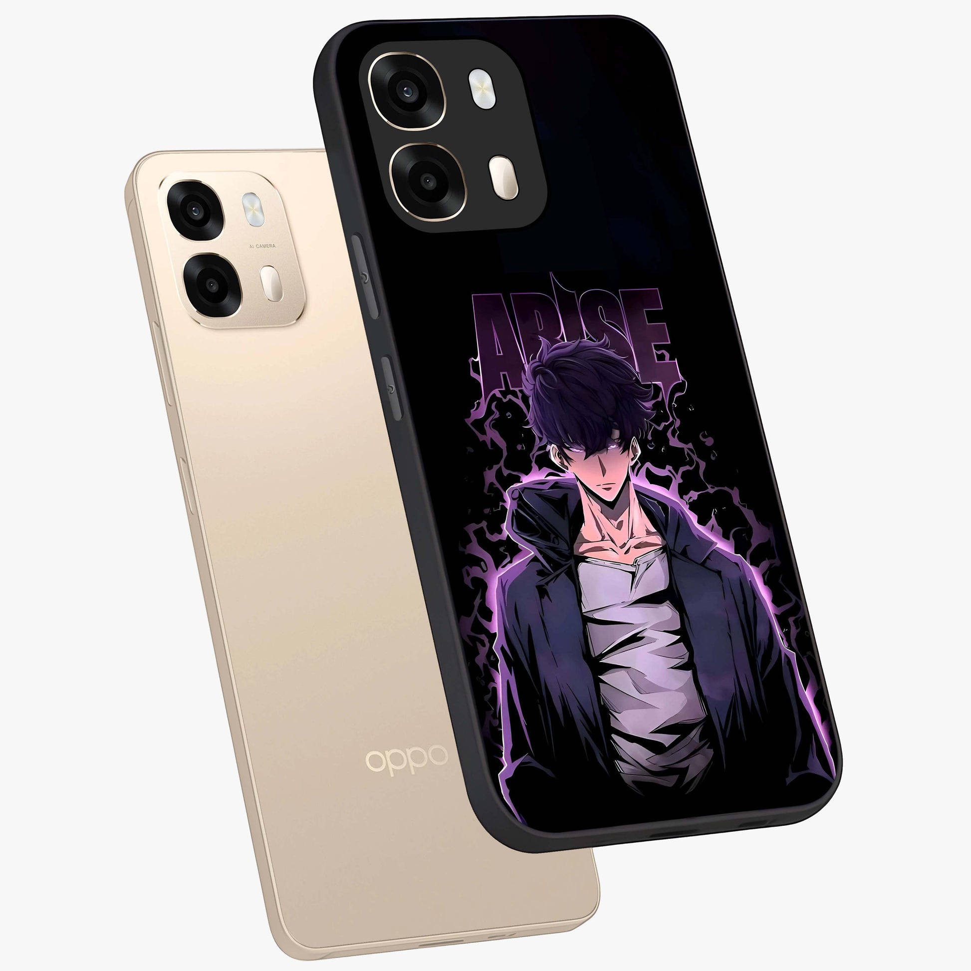 Shadow Monarch Awakening Glass Case displayed in angled mockup highlighting dramatic shadow warrior design with fantasy aesthetic.