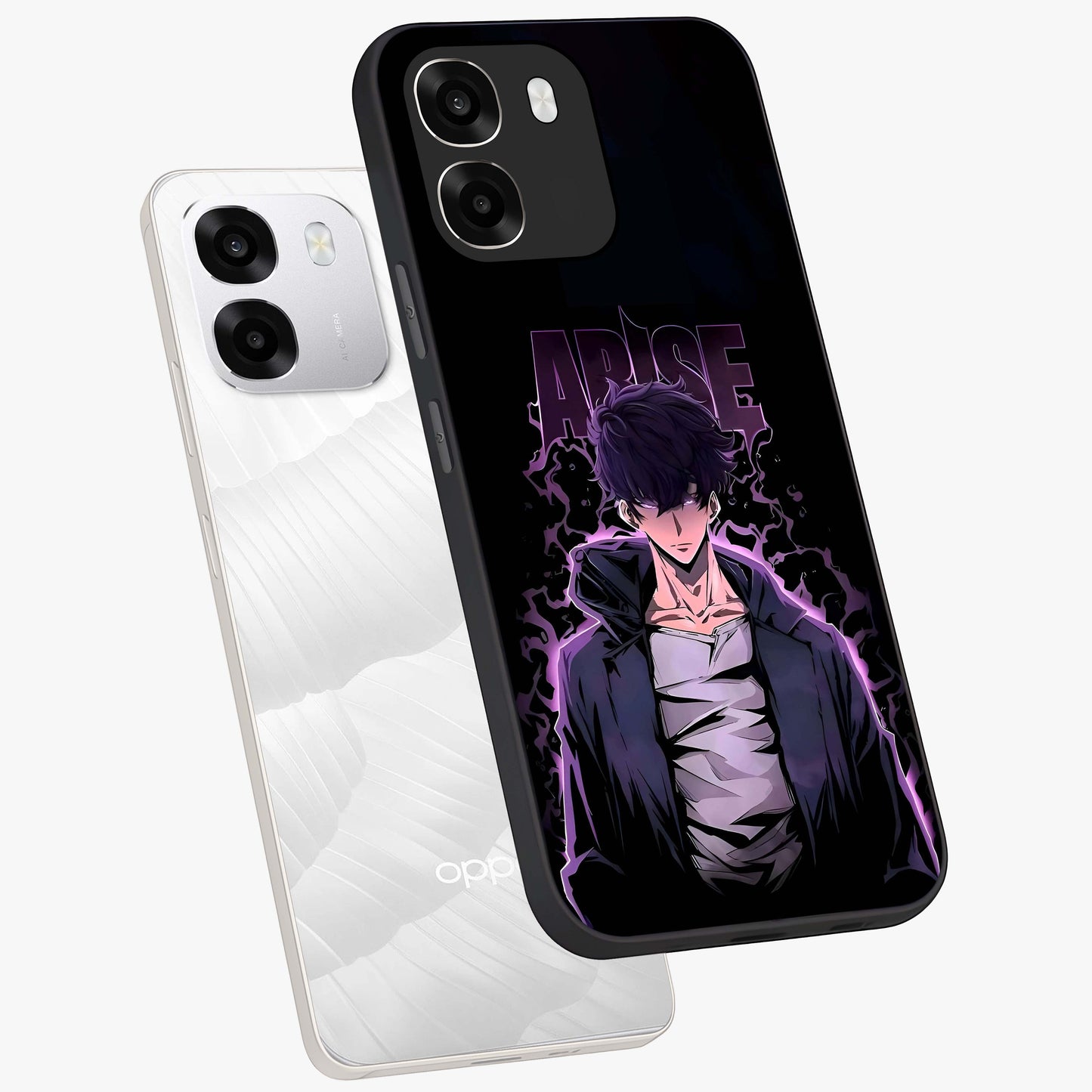 Shadow Monarch Awakening Glass Case displayed in angled mockup highlighting dramatic shadow warrior design with fantasy aesthetic.
