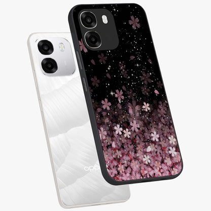 Small Starry Flowers Glass Case displayed in angled mockup highlighting tiny flower pattern with celestial aesthetic style.