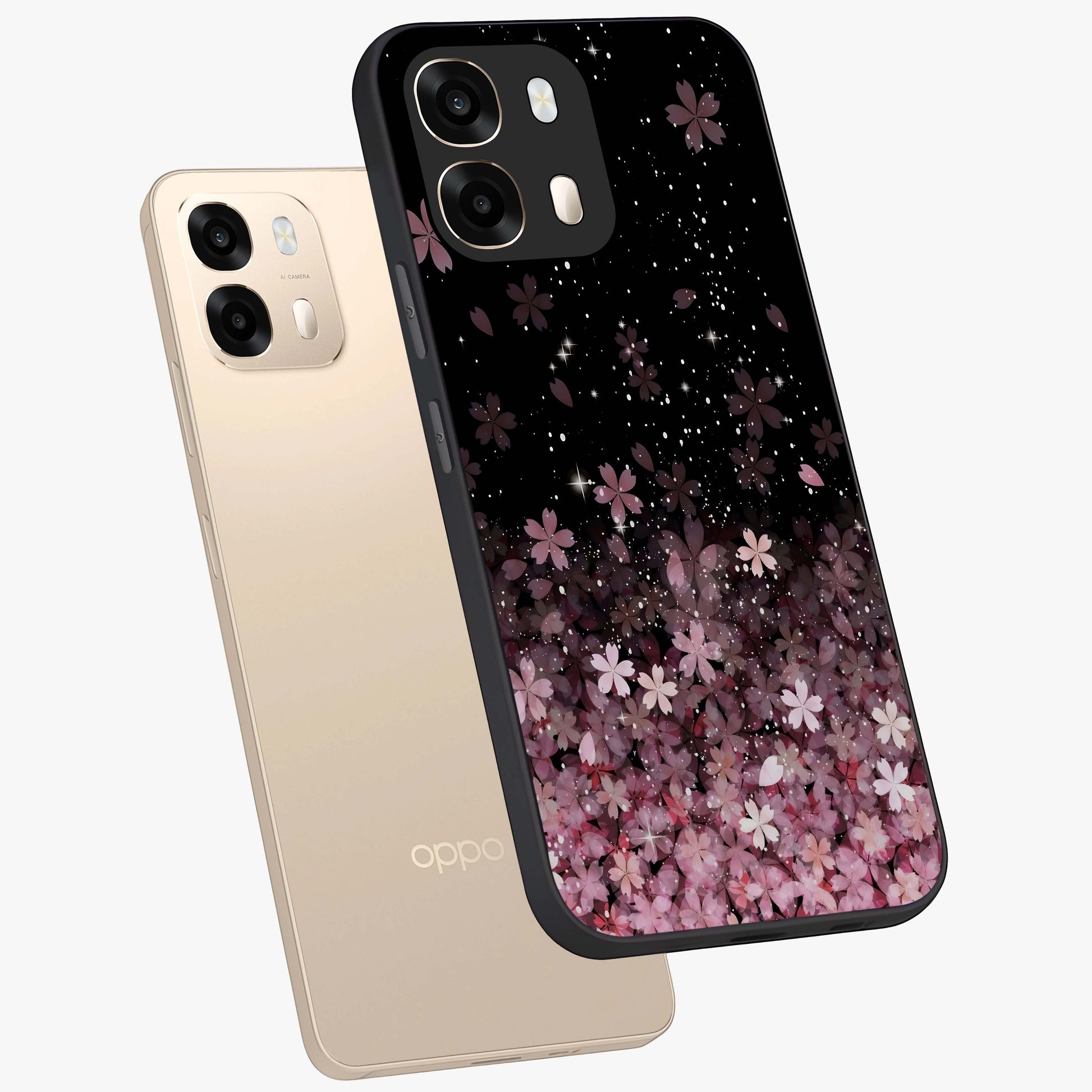 Small Starry Flowers Glass Case displayed in angled mockup highlighting tiny flower pattern with celestial aesthetic style.