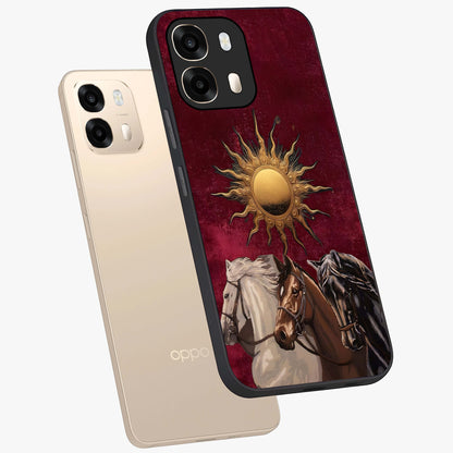 Solar Riders Glass Case displayed in angled mockup highlighting powerful rider illustration with radiant solar aesthetic.