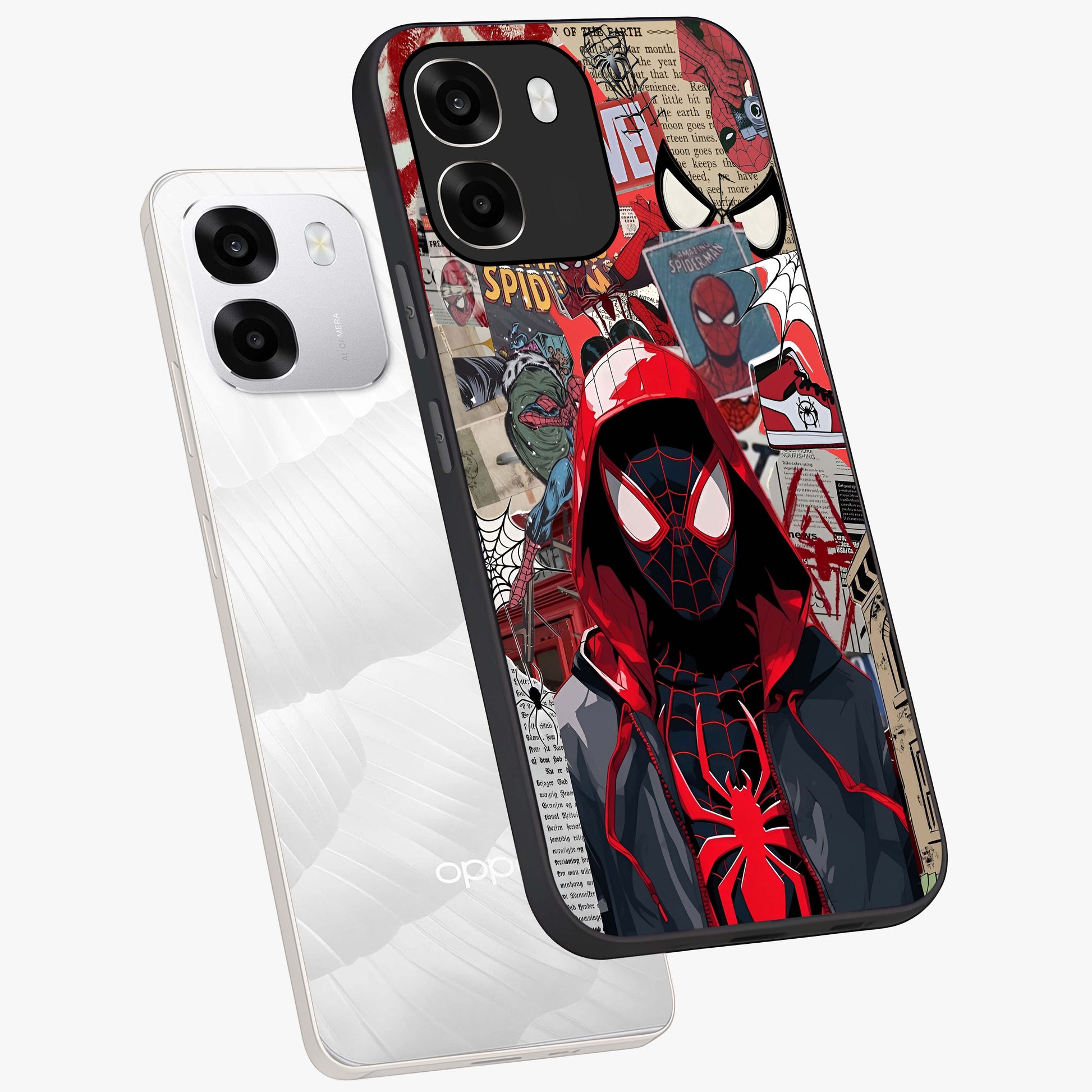 Spider Collage Street Glass Case displayed in angled mockup highlighting dynamic street style collage design with comic aesthetic.