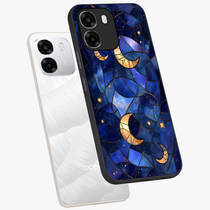 Starlit Sky Tapestry Glass Case displayed in angled mockup highlighting celestial night pattern with artistic aesthetic style.