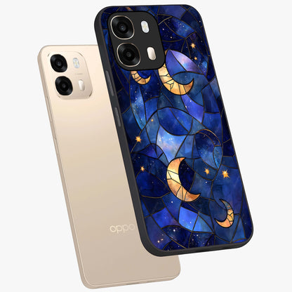 Starlit Sky Tapestry Glass Case displayed in angled mockup highlighting celestial night pattern with artistic aesthetic style.